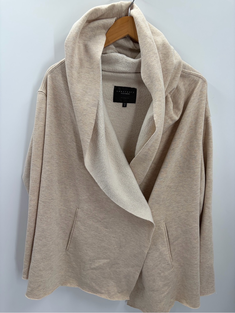 Sanctuary Clothing Hooded Open Front Fleece Cardigan Beige Size XL